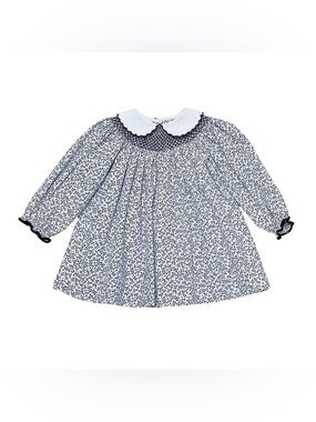 Classic Navy Floral Smocked Girls' Dress with Peter Pan Collar